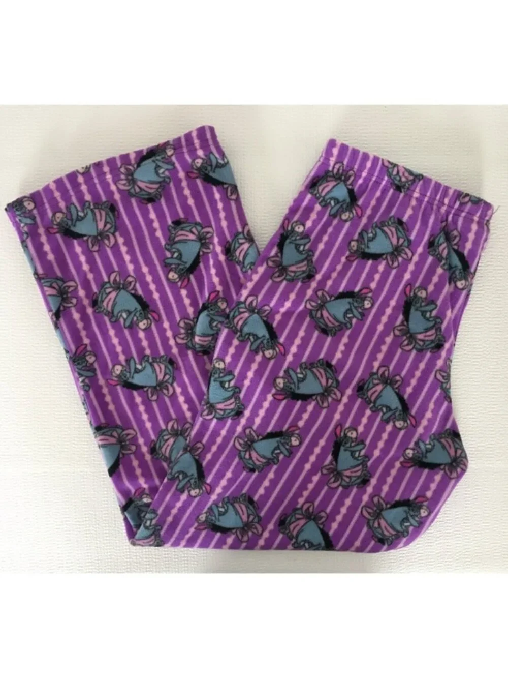 Disney Pajama Bottoms Size XL 2 Shades of Purple Stripe with Blue Eeyore - Picture 7 of 14